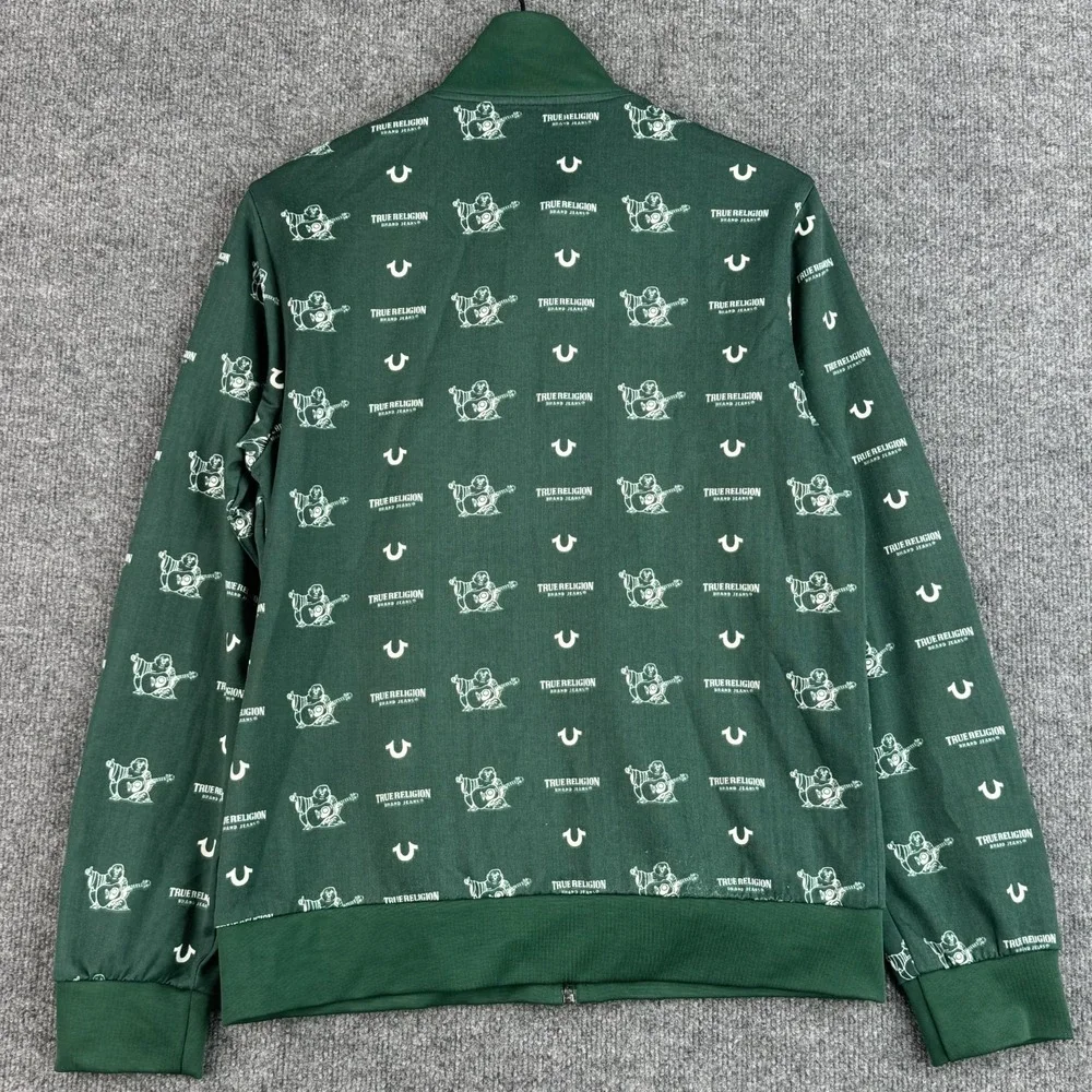 True Religion Track Jacket Mens S Green Monogram Buddha Logo Full Zip Stripe Y2K